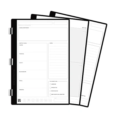 Imagen de Rocketbook Paquete de Páginas Pro Planner profesionales escaneables para listas tareas y agendas, escribir, escanear, borrar, reutilizar 20 hojas Tamaño ejecutivo: 6 x