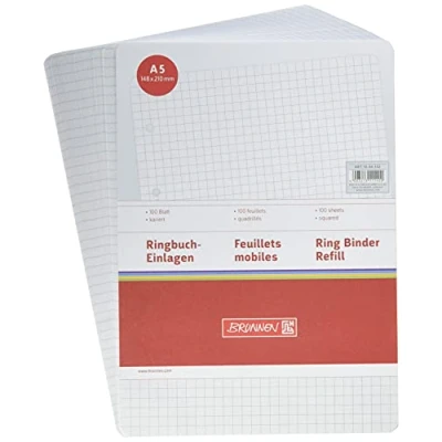 Imagen de Baier &amp; Schneider Hojas para carpetas de anillas (A5, 70 g/m², cuadros, 100 unidades), color blanco
