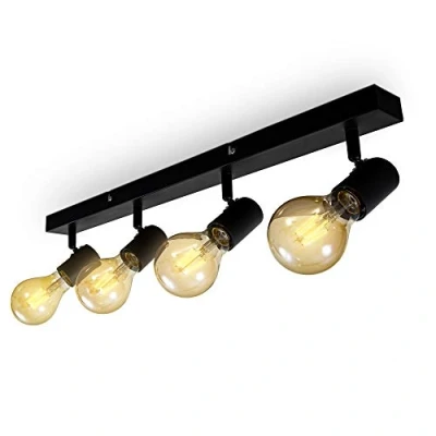 Imagen de B.K.Licht Lámpara de techo con 4 Focos ajustables y giratorios para interiores, forma recta en barra, requieren bombilla E27, max. 60 W, 230 V, índice protección IP20, color negro