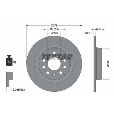 Imagen de TEXTAR PRO 92167603 Disco de freno 278 10 05/08 110 macizo revestido sin perno sujeción rueda, buje rueda OPEL: Astra H GTC