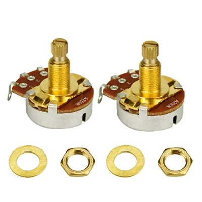 Imagen de IKN 2 uds tamaño completo control de volumen tono guitarra potenciómetro cónico Audio A250K L18mm eje dividido largo dorado