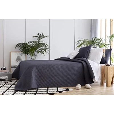 Imagen de Todocama Colcha boutí Fina con diseño de Rombos, para Primavera, Verano, otoño e Invierno. 100% Microfibra Extra Suave. Cubre Cama Multiusos. 105 200x260cm Gris Oscuro