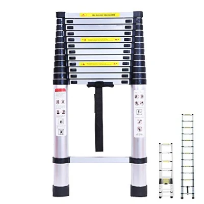 Imagen de escaleras telescópicas multiusos de aluminio 5 metros capacidad 330 libras DIY plegable extensible Builder Supply rectas 13 pasos portátil