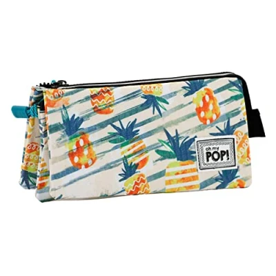 Imagen de Oh My Pop! Ananas Estuche Portatodo Triple HS, Amarillo, 23 x 11 cm
