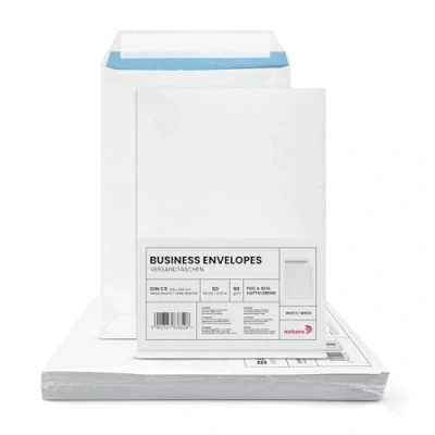 Imagen de Netuno 50x sobres blancos DIN C5 162x229mm 90g Promail con impresión interior azul solapa recta autoadhesiva sin ventana comerciales postales para documentos correspondencia comercial facturas