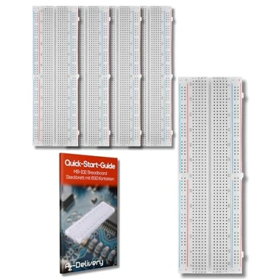 Imagen de AZDelivery 5 pcs MB 102 Protoboard Breadboard, Placa Prototipo con 830 Puntos Contactos sin soldaduras Compatible Arduino E Book Incluido!
