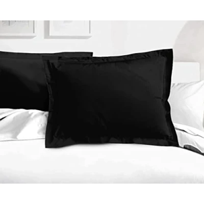Imagen de Home Linge Passion Lote de 2 Fundas Almohada con Volante Plano 57 Hilos, Algodón, Negro, Individual, 50 x 70 cm,