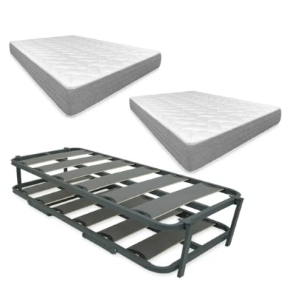Imagen de Duérmete Online Completa con 2 Colchones Viscotec (Cara Invierno/Verano) + Cama Nido Reforzada, Acero aleado, Gris, 90 x 190 cm