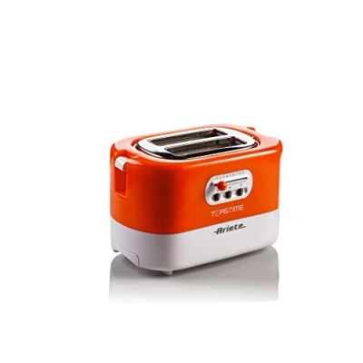Imagen de Ariete 159 Toastime Tostadora 2 rebanadas con Pinzas, cajón recogemigas, función descongelar y recalentar, 9 Niveles de Tostado, calienta brioche, 700 W, Acero Inoxidable, Ranuras, Blanco/Naranja