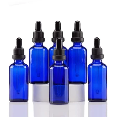 Imagen de YIZHAO Azul Frasco Cuentagotas Cristal 50ml, con Goteros Cristal, para Aceite Esencial, Laboratorio, Aromaterapia, Fragancia, Masaje, Cosméticos, Viajes 6Pcs