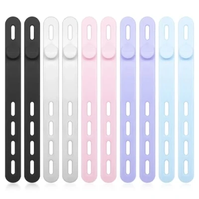 Imagen de 10 bridas de silicona para cables, reutilizables, organizador cables y multiusos, auriculares,