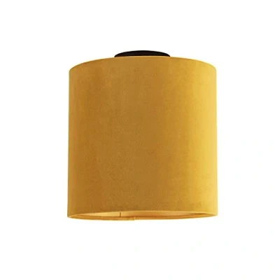 Imagen de Qazqa Rústico Plafón negro pantalla terciopelo ocre dorado 25cm COMBI Textil/Acero Redonda Adecuado para LED Max. 1 x 60 Watt