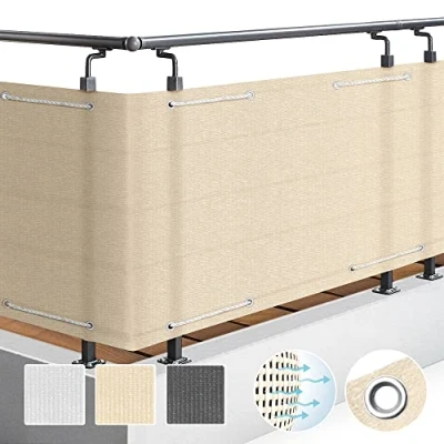 Imagen de Sol Royal Privacidad Balcón Pantallas Protectoras 90x500 cm Crema SolVision HB2 HDPE Cubierta Malla Protección UV Visual Opaca 160 g/m² Resistente a la Intemperie con Ojales &amp; Cuerdas