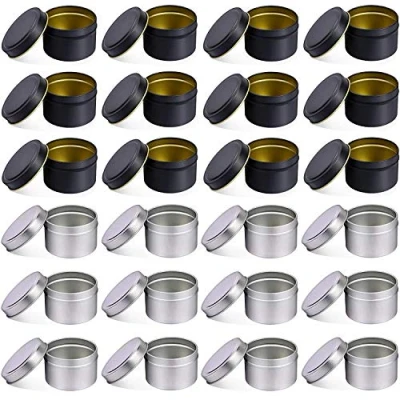 Imagen de NRANSON 24 tarros de Vela vacíos para Hacer Velas, recipientes Redondos Metal con Tapas a Granel, latas Reutilizables Velas DIY (5OZ,12PCS Black+12PCS Silver)