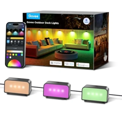 Imagen de Govee Luces Exterior de Cerca, para Vallas RGBIC con Luz Blanca, Led Inteligentes IP65, Funcionan Alexa y Matter, Valla, Patio, Jardín, 6 paquetes