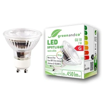 Imagen de greenandco Spot LED IRC90+ 3000K 36 GU10 7W (corresponde a 62W) 450lm SMD 230V AC, sin parpadeo, no regulable