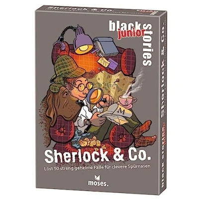 Imagen de moses. Black Stories Junior Sherlock &amp; Co. 50 Puzzles con Casos Secretos para pequeños Detectives, Juego de Cartas Variante y fichas puntuación, Rompecabezas niños a