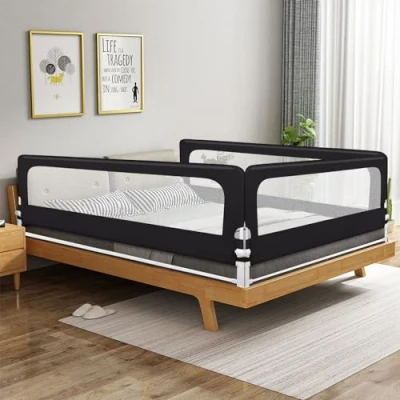Imagen de LANTUS barrera para cama infantil, 150/180/200 cm, altura 11 niveles de ajuste altura, protectora universal, 1,5 m, rosa