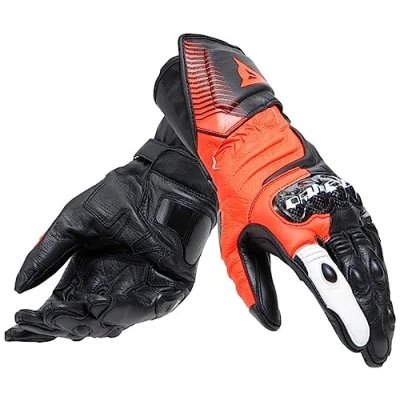 Imagen de Dainese Carbon 4 Long Gloves, Guantes Moto Largos, Deportivos, de Piel, Hombre, Negro/Rojo Flúo/Blanco, M