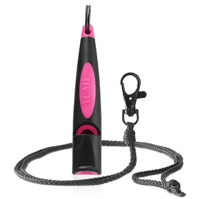 Imagen de ACME silbato para perros n.º 211,5 (actualización de 2023) con banda en negro mate, Alpha ideal la devolución llamada gran alcance frecuencia estandarizada (negro/DG Pink)