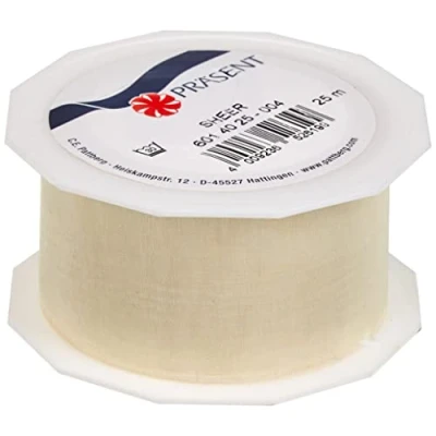 Imagen de C.E. PATTBERG SHEER cinta regalo de organza color crema, 25 m decorativa para envolver regalos, 40 mm ancho, decoración y manualidades versátiles creativas
