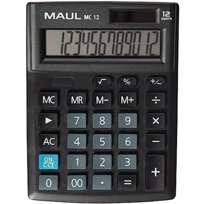 Imagen de MAUL MC12, Calculadora de Bolsillo (Pantalla Grande en ángulo, 12 dígitos, para Oficina, hogar, Escuela, Solar/batería, 13,7 x 10,3 cm), Color Negro