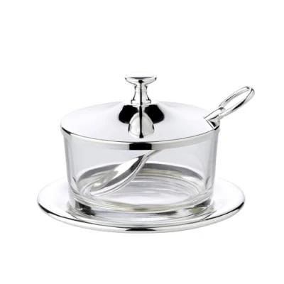 Imagen de EDZARD Cristal parmesano Sublime (altura 12 cm), chapado en plata, con plato y cuchara
