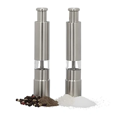 Imagen de Relaxdays Pack Molinillo Pimienta Manual, Acero Inoxidable, Plateado, 2 Unidades