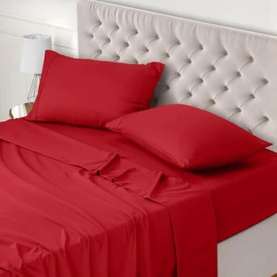 Imagen de Utopia Bedding Juego de Sabanas 4 Piezas 180x200 Poliéster Microfibra Cepillada Sábana Bajera, Plana y 2 Fundas Almohada 50x75 (Cama 180, Rojo)