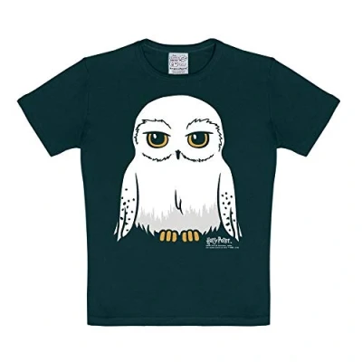 Imagen de Logoshirt Harry Potter Lechuza Hedwig Camiseta Negro Diseño Original con Licencia, Talla 140/152, 10 12 años