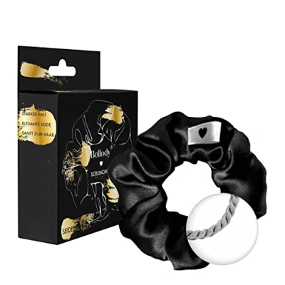 Imagen de Bellody® Moñas de seda, elegantes, aspecto satinado, agarre fuerte, suave al cabello, colores exclusivos (1 unidad, color negro clásico)
