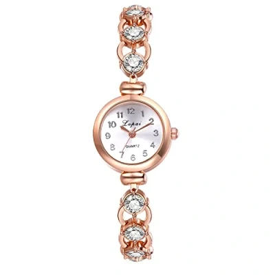 Imagen de JewelryWe Reloj de Pulsera para Mujer, Cuarzo Analógico Mujer Correa Diamantes Simulados Desmontable Oro Rosa