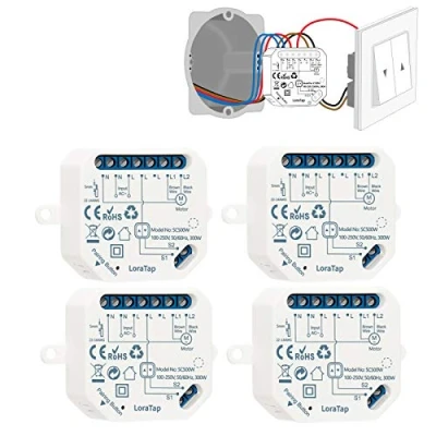 Imagen de LoraTap Interruptor Persianas WiFi, 4 Piezas Relé de Persiana Temporizador Inteligente para Cortina Eléctrica, Control Remoto por Teléfono, Compatible con Alexa y Google Home Voz, 300W
