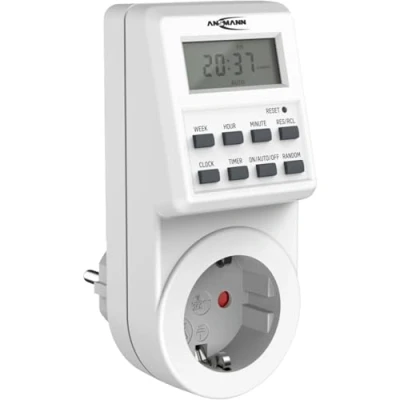 Imagen de ANSMANN temporizador semanal AES6 programable individualmente con pantalla LCD, 3680 W, digital 18 tiempos de conmutación preprogramados, función aleatoria y verano