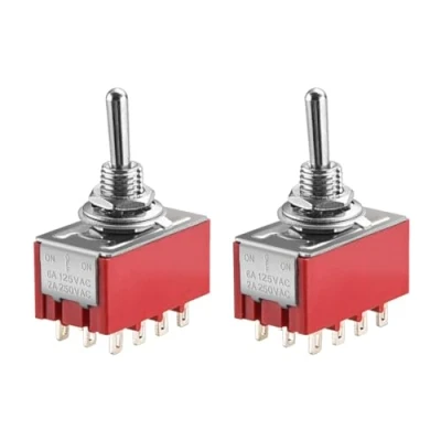 Imagen de Heschen Interruptor de palanca miniatura MTS 403 ON OFF 4PDT 12 pines, 2A 250V, 6A 125V, paquete 2