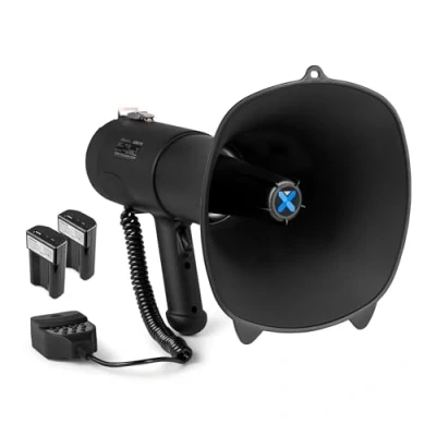 Imagen de Vonyx MEG090 Pack de megáfono portátil 90W, Incluye 2 baterías Recargables, Reproductor USB, Bluetooth, Sirena, grabación, con micrófono Ideal para Eventos, Fiestas, emergencias y más.