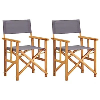 Imagen de vidaXL 2X Sillas de Director Mobiliario y Decoración Cómodas Robustas Resistentes Funcionales Prácticas Modernas Elegantes Madera Maciza Acacia