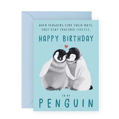 Imagen de Central 23 Tarjeta De Cumpleaños Para Novio Novia Esposa Marido Regalos Pingüino Él Ella Viene Con Pegatinas