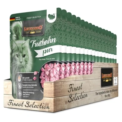 Imagen de Leonardo Bolsas [16x85g Puro en Pavo] Alimento húmedo sin Cereales para Gatos Completo prácticas raciones Individuales