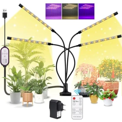 Imagen de BOOTEEK Luz de Crecimiento Espectro Completo Lámpara Cultivo con Temporizador 4/8/12 Horas, 6500k/3000k/660nm Luces para Plantas Interior 10 Niveles Atenuación en Invernadero