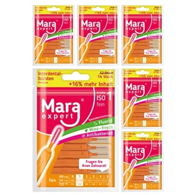 Imagen de Mara Expert Cepillos de dientes para los espacios interdentales con sabor a menta, recubiertos flúor y clorhexidina, aliento fresco, consulte su dentista