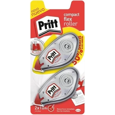 Imagen de Pritt roller Compact, corrector para tapar errores, correctores de bolígrafo y textos impresos, versátil blanco frases letras, 2 x (4,2mm 10m)