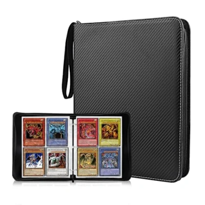 Imagen de 400 Album Cartas, 50 Paginas Álbum de Cartas Coleccionables, Portátil Archivador Impermeable para Juegos Coleccionables (Negro/Tela asargada)