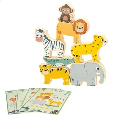 Imagen de WOOMAX Torre Animales de Madera, Zookabee, Incluye Tarjetas y Bolsa almacenaje Tela, Juego Equilibrio, Safari, Apilables, para bebés 24 Meses, Juguetes niños 2 años, Juegos educativos, FSC (47568)