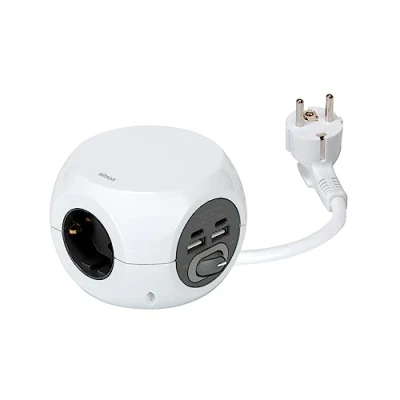 Imagen de SIMON COMBIBALL Base de Enchufe Múltiple, Regleta Enchufes con USB, 7 Tomas Carga, Ladrón Interruptor, Color Blanco