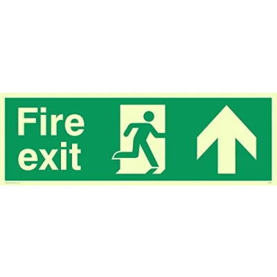 Imagen de Viking Signs SB424 L31 PV Señal de salida incendios con texto en inglés &quot;Fire Exit&quot;, adhesivo fotoluminiscente, 100 mm alto x 300 ancho
