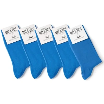 Imagen de Mat &amp; Vic’s Calcetines Clásicos de Vestir para Hombre y Mujer, Algodón, Certificado Oeko Tex 100, cómodos (5 pares, Fun Blue azul, UK 12 15 / EU 47 50)