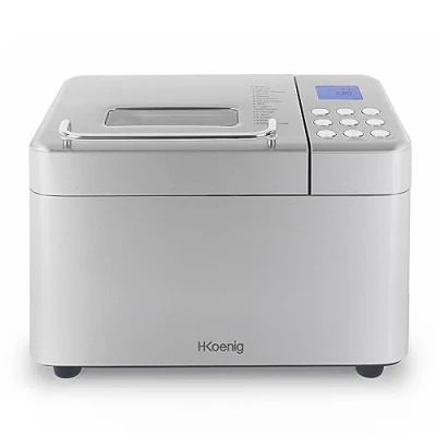 Imagen de H.Koenig BAKE440 Panificadora, 15 Programas, Hasta 1kg de pan, Mermelada, Yogur, Inicio retardado/Función calor, Dispensador cereales, Bol antiadherente extraíble, Pantalla LCD, 600W
