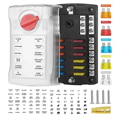 Imagen de Jtron Caja de fusibles 12 V para coche, compartimentos con pantalla LED, cubierta protectora y estándar barco, RV, Van, Suv, Camión