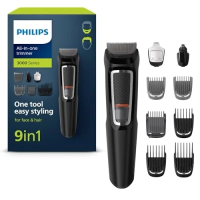 Imagen de Afeitadora multifunción Philips S3000 MG3740/15, Recortadora 9 en 1 , barba, cuepro y pelo, Uso seco, 120 min, Negro